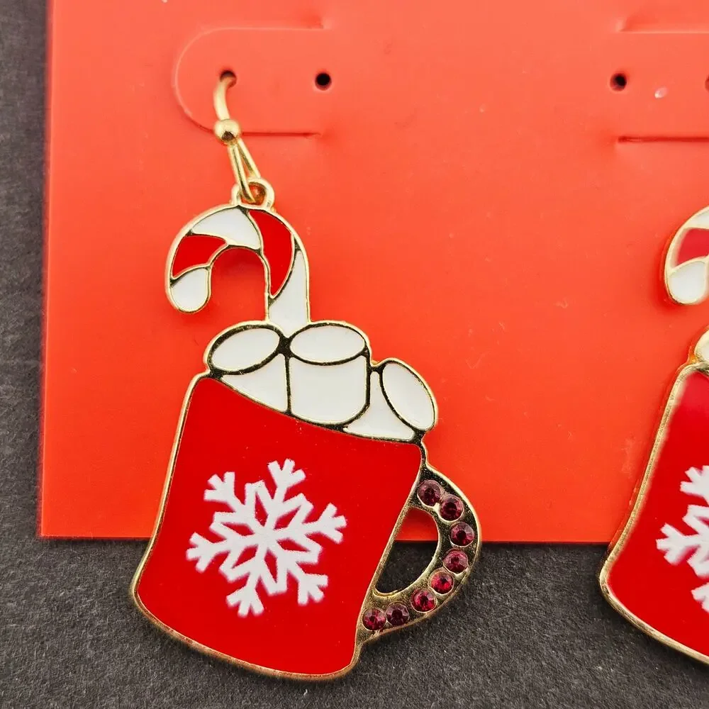 Celebrate Together Hot Chocolate Charm Earrings Red Mug Dangle Drop Winter